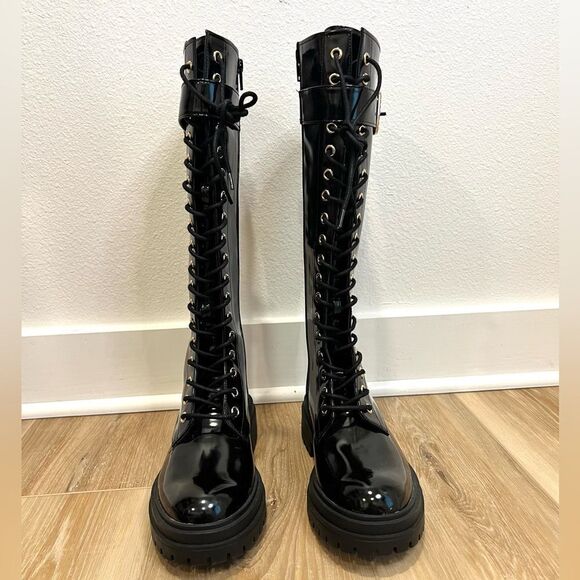 GIANNI BINI Skyscraper Black Lace Up Knee High Boot Size 6 - Picture 3 of 10